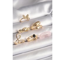 Pirinç Gold Renk Kelebek Figür Sarmal Model 6'Lı Kadın Yüzük Seti