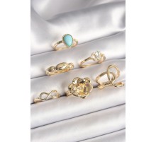 Pirinç Gold Renk Çiçek Model Model Sonsuzluk Zirkon Taş Detaylı 6'Lı Kadın Yüzük Seti