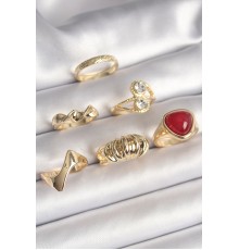 Pirinç Gold Renk Sarmal Modl Zirkon Taşlı Sarmal Detay 6'Lı Kadın Yüzük Seti