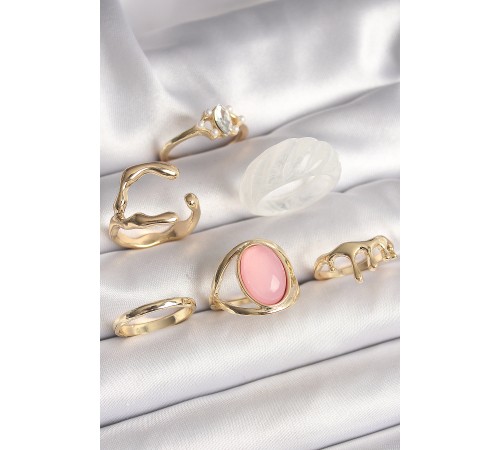 Pirinç Gold Renk Zirkonlı Oval Pembe Mineli 6'Lı Kadın Yüzük Seti Pirinç Gold Renk Zirkonlı Oval Pembe Mineli 6'Lı Kadın Yüzük Seti
