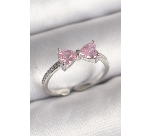 Pirinç Gümüş Renk Pembe Zirkon Taşlı Kalp Fiyonk Model Kadın Yüzük Pirinç Gümüş Renk Pembe Zirkon Taşlı Kalp Fiyonk Model Kadın Yüzük
