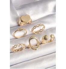 Pirinç Gold Renk Plaka Kalp Model Göz İşleme Detayı 6'Lı Kadın Yüzük Seti
