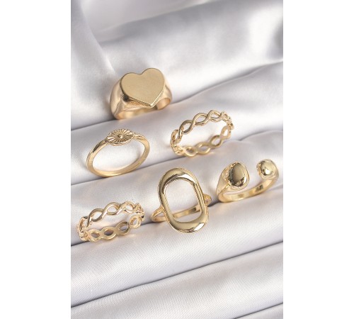 Pirinç Gold Renk Plaka Kalp Model Göz İşleme Detayı 6'Lı Kadın Yüzük Seti Pirinç Gold Renk Plaka Kalp Model Göz İşleme Detayı 6'Lı Kadın Yüzük Seti