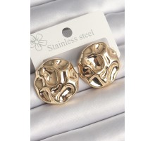 Pirinç Gold Renk İşlemeli Daire Plaka Model Kadın Küpe