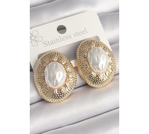 Pirinç Gold Renk İncili İşlemeli Daire Model Kadın Küpe Pirinç Gold Renk İncili İşlemeli Daire Model Kadın Küpe