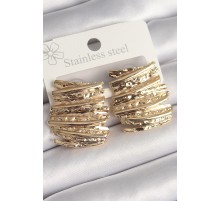 Pirinç Gold Renk İşlemeli Kare Plaka Model Kadın Küpe