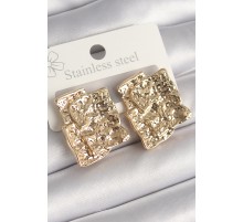 Pirinç Gümüş Renk İşlemeli Kare Plaka Model Kadın Küpe