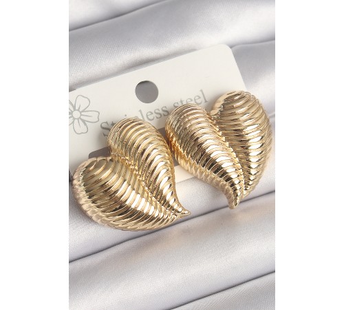Pirinç Gold Renk İşlemeli Bomba Kalp Model Kadın Küpe