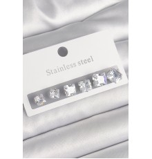 316L Çelik Gümüş Renk Kare Zirkon Taşlı Kadın Küpe Seti