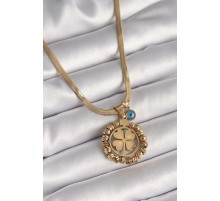 316L Çelik Gold Renk İtalyan Zincir Dorika Yonca Model Nazar Boncuk Detay Kadın Kolye
