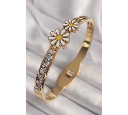 316L Çelik Gold Renk Zirkon Taşlı Papatya Model Kadın Kelepçe 316L Çelik Gold Renk Zirkon Taşlı Papatya Model Kadın Kelepçe
