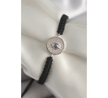 Pirinç Gümüş Renk Zirkon Taşlı Nazar Boncuk İşleme Makrome Asansörlü Model Kadın Bileklik