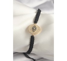 Pirinç Gold Renk Zirkon Taşlı Göz İşlemeli Figür Asansörlü Makrome Model Kadın Bileklik