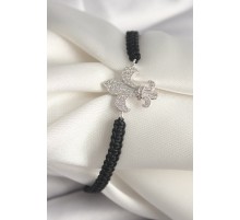 Pirinç Gümüş Renk Zirkon Taşlı Zambak Figür Asanrsörlü Makrome Model Kadın Bileklik