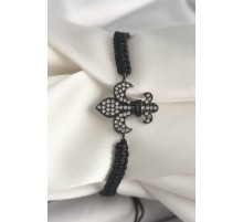 Pirinç Siyah Renk Zirkon Taşlı Zambak Figür Asansörlü Makrome Model Kadın Bileklik