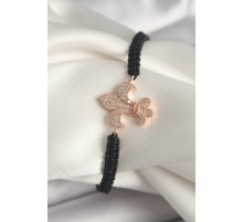 Pirinç Rose Renk Zirkon Taşlı Zambak Model Asansörlü Makrome Model Kadın Bileklik