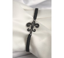 Pirinç Siyah Renk Zirkon Taş İşlemeli Zambak Figür Asansörlü Makrome Model Kadın Bileklik