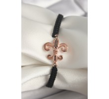 Pirinç Rose Renk Zirkon Taş İşlemeli Zambak Figür Asansörlü Makrome Model Kadın Bileklik