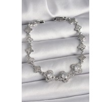 Pirinç Gümüş Renk Zirkon Taşlı Yonca Model Kadın Bileklik