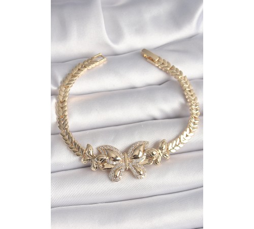 Pirinç Gold Renk Zirkon Taşlı Kelebek Model Kadın Bileklik Pirinç Gold Renk Zirkon Taşlı Kelebek Model Kadın Bileklik