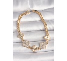 Pirinç Gold Renk Zirkon Taşlı Yonca Model Kadın Bileklik