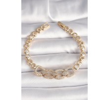 Pirinç Gold Renk Zirkon Taşlı Daire Zincir Model Kadın Bileklik