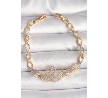 Pirinç Gold Renk Zirkon Taşlı Kuğu Figür Damla Zincir Model Kadın Bileklik