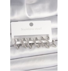 Pirinç Gümüş Renk Zirkon Taşlı 3 Çift Yıldız Model Kadın Küpe