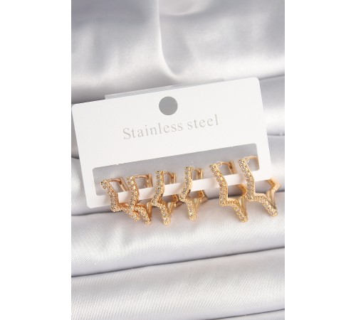 Pirinç Gold Renk Zirkon Taşlı 3 Çift Yıldız Model Kadın Küpe Pirinç Gold Renk Zirkon Taşlı 3 Çift Yıldız Model Kadın Küpe