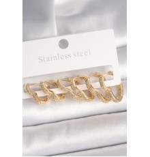 Pirinç Gold Renk Zirkon Taşlı 3 Çift Kalp Model Kadın Küpe