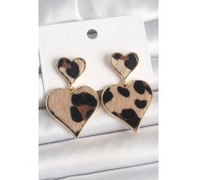 Pirinç Gold Renk Sallantı Leopar Kalp Model Kadın Küpe