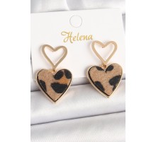 Pirinç Gold Renk Sallantı Leopar Kalp Model Kadın Küpe