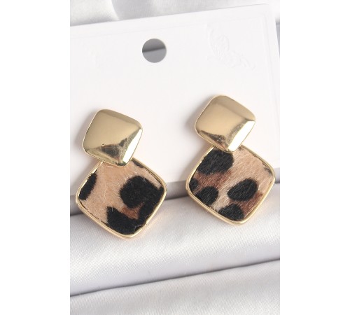 Pirinç Gold Renk Sallant Kare Leopar Desen Model Kadın Küpe Pirinç Gold Renk Sallant Kare Leopar Desen Model Kadın Küpe