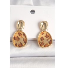 Pirinç Gold Renk Sallantı Leopar Desen Kare Model Kadın Küpe