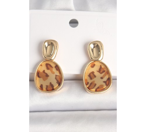 Pirinç Gold Renk Sallantı Leopar Desen Kare Model Kadın Küpe Pirinç Gold Renk Sallantı Leopar Desen Kare Model Kadın Küpe