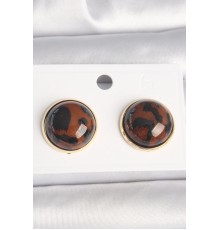 Pirinç Gold Renk 3D Daire Leopar Model Kadın Küpe