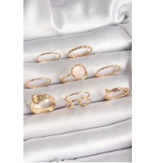 Pirinç Gold Renk Pembe Mineli Kemer Model Kadın Yüzük Kombini