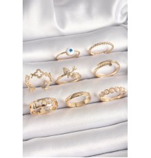 Pirinç Gold Renk Nazar Boncuk Model Kuş Detay Kadın Yüzük Kombini