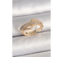 Pirinç Gold Renk Su Yolu Zirkon Taşlı Ayarlanabilir Model Kadın Yüzük