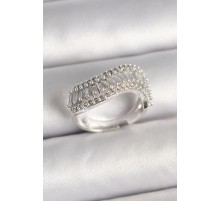 Pirinç Gümüş Renk Su Yolu Zirkon Dalga Model Ayarlanabilir Kadın Yüzük