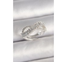 Pirinç Gümüş Renk Su Yolu Zirkon Taşlı Sonsuzluk Model Ayarlanabilir Kadın Yüzük