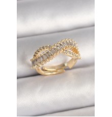 Pirinç Gold Renk Su Yolu Zirkon Taşlı Sonsuzluk Model Ayarlanabilir Kadın Yüzük