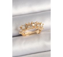 Pirinç Gold Renk Zirkon Taşlı Kalp Model Ayarlanbilir Kadın Yüzük