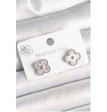 Pirinç Gümüş Renk İşlemeli Yonca Model Kadın Küpe