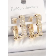 Pirinç Gold Renk Kare Zirkon Taşlı Kadın Küpe