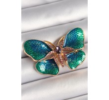 Pirinç Gold Renk Turquaz Model Zirkon Taş Detaylı Kelebek Model Kadın Broş