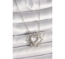 316L Çelik Gümüş Renk Zirkon Taşlı Kalp Model Kadın Kolye