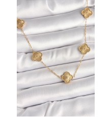 316L Çelik Gold Renk Zincir İşlemeli Yonca Model Kadın Kolye