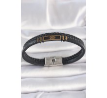 316L Çelik Gold Renk Gemi Dümeni Aksesuarlı Çift Sıra Burgu Desenli Deri Kordon Erkek Bileklik