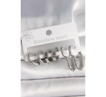 316L Çelik Gümüş Renk Kalp Halka Model Kadın Küpe Seti